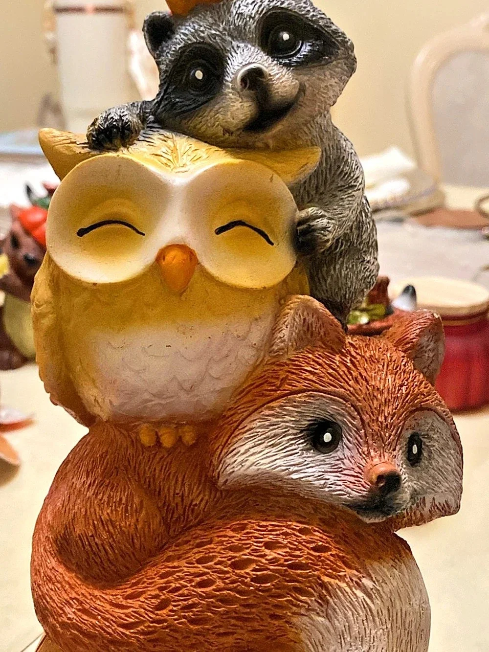 Stacked Woodland Animal Figurine in Brown & Yellow